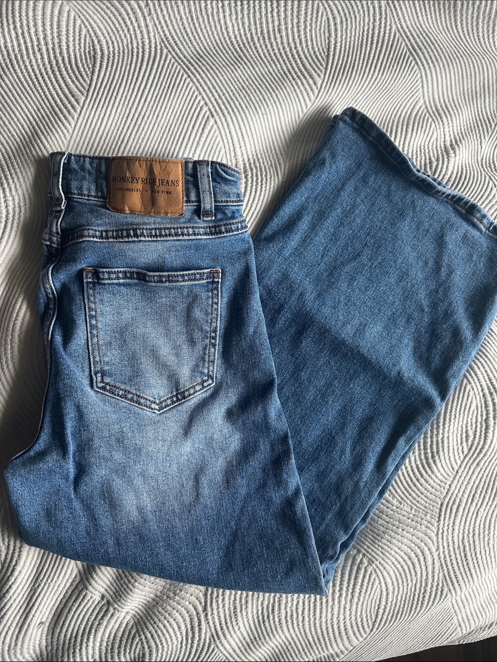 Women’s wide leg capri Jeans in Classic Blue by Monkey Ride Jeans